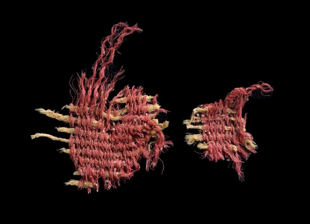 Lniana tkania z czerwoną nicią w kolorze krwi