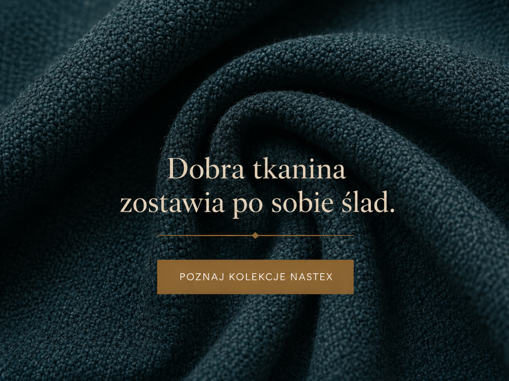 Zjęcie tkaniny z napisem Dobra tkanina zostawia po sobie slad.